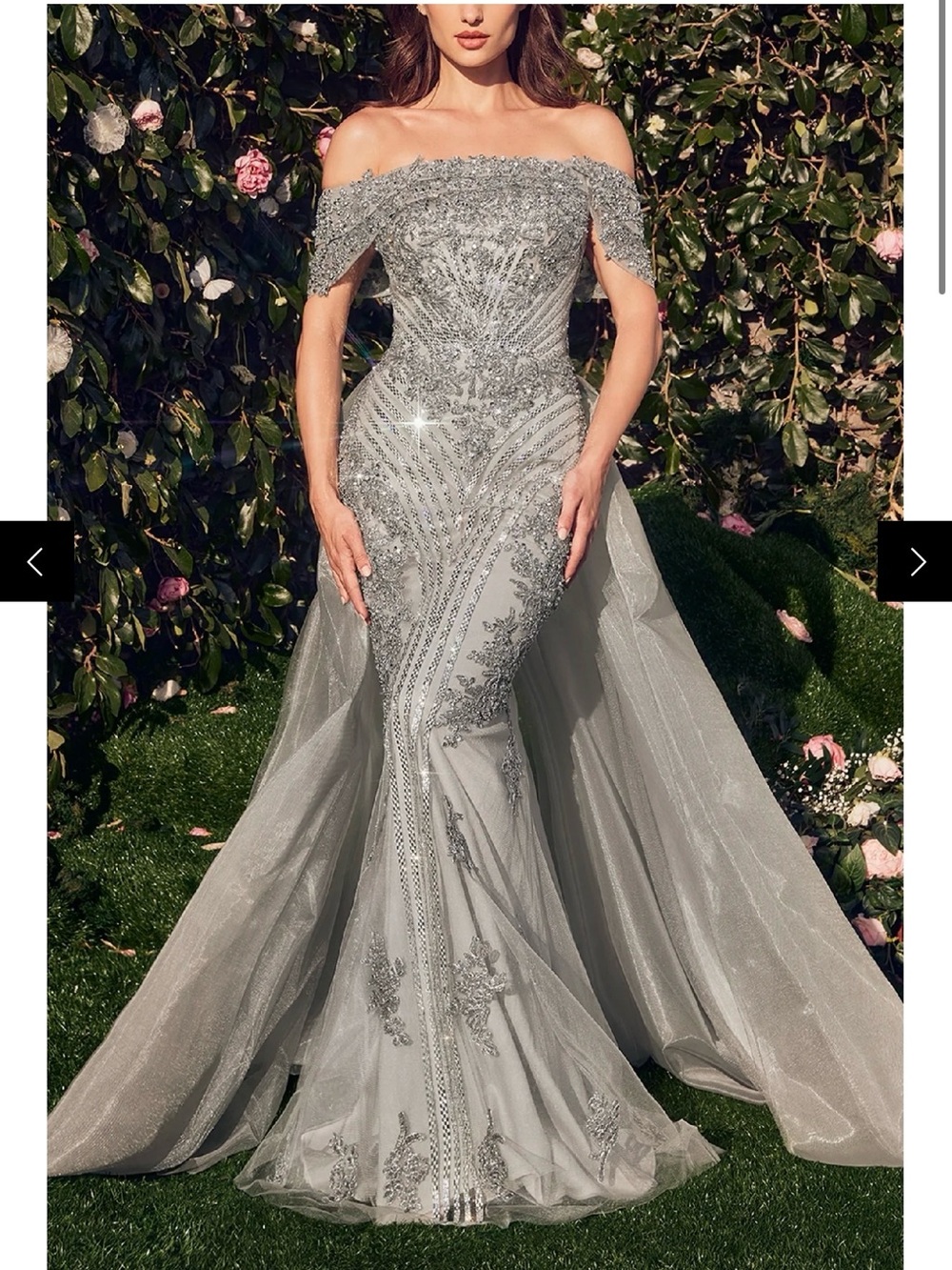 Elegant Off the Shoulder Silver Embellished Mermaid Dress